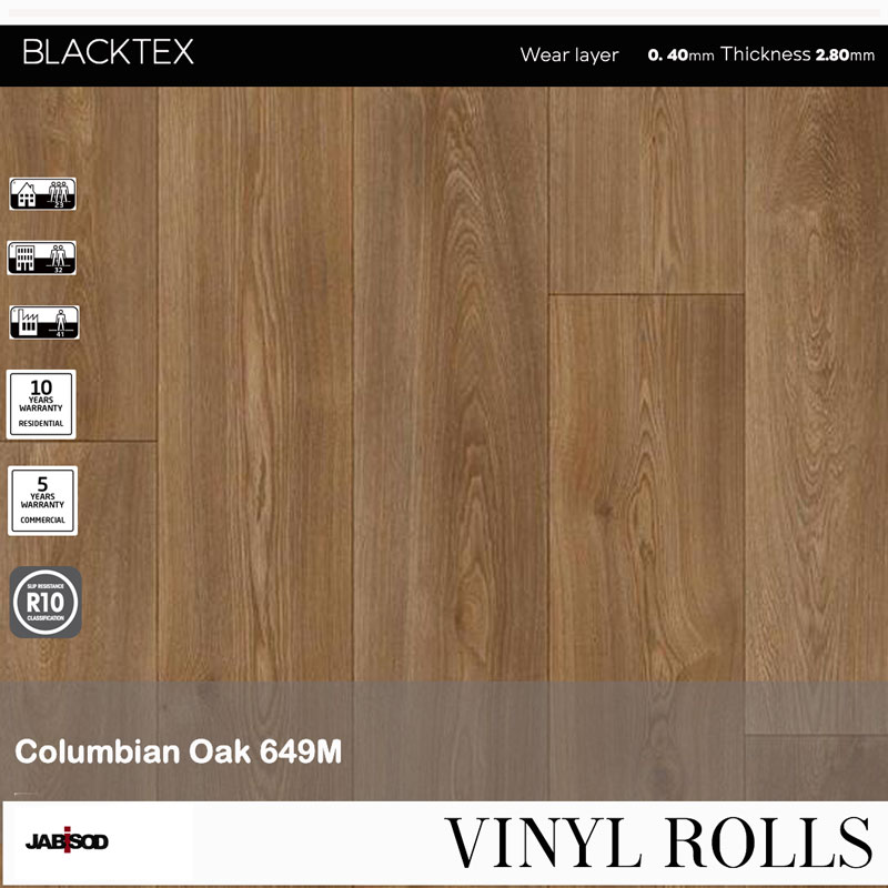 Colombian Oak 649M in cushion vinyl rolls, Blacktex collection