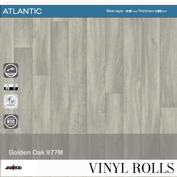 Golden Oak 977M in cushion vinyl rolls, Atlantic collection