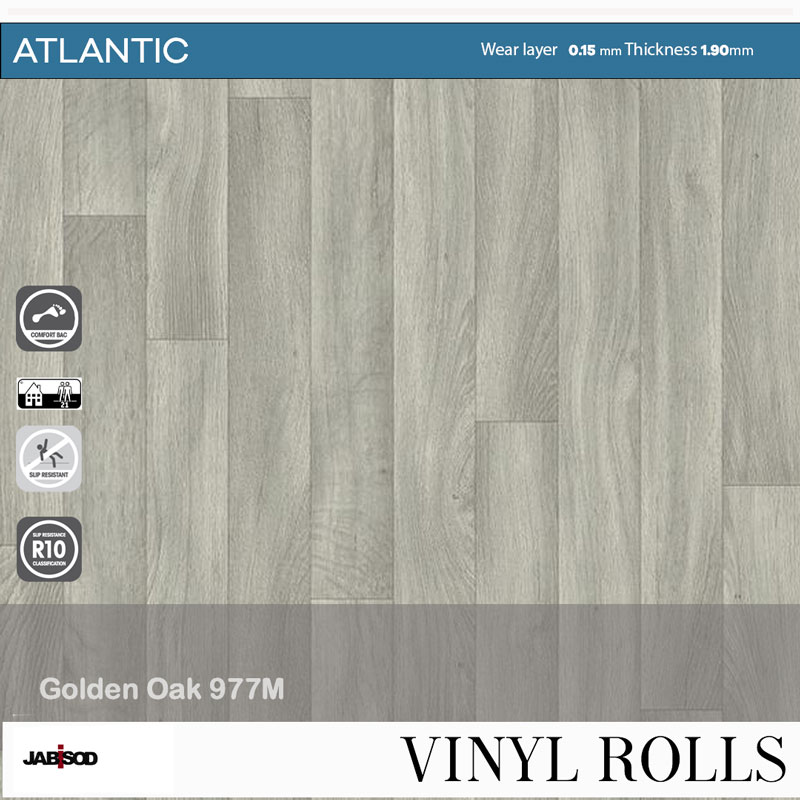 Golden Oak 977M in cushion vinyl rolls, Atlantic collection
