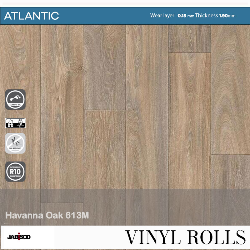 Havanna Oak 613M in cushion vinyl rolls, Atlantic collection