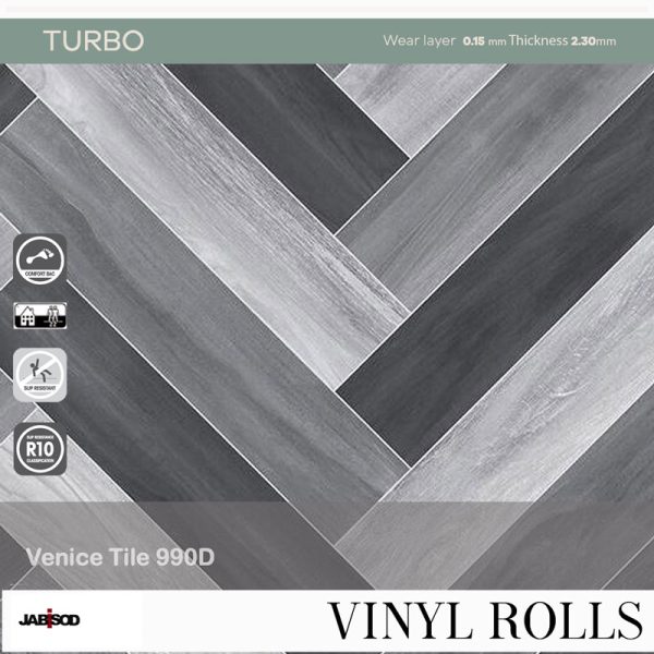 Venice Tile 990D in cushion vinyl rolls, turbo collection