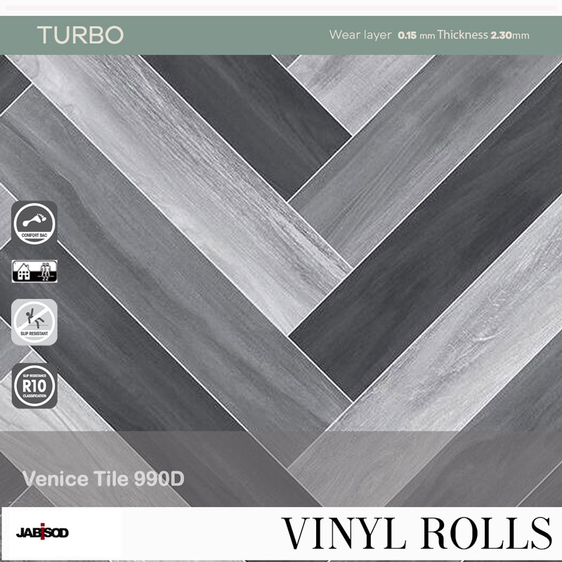 Venice Tile 990D in cushion vinyl rolls, turbo collection